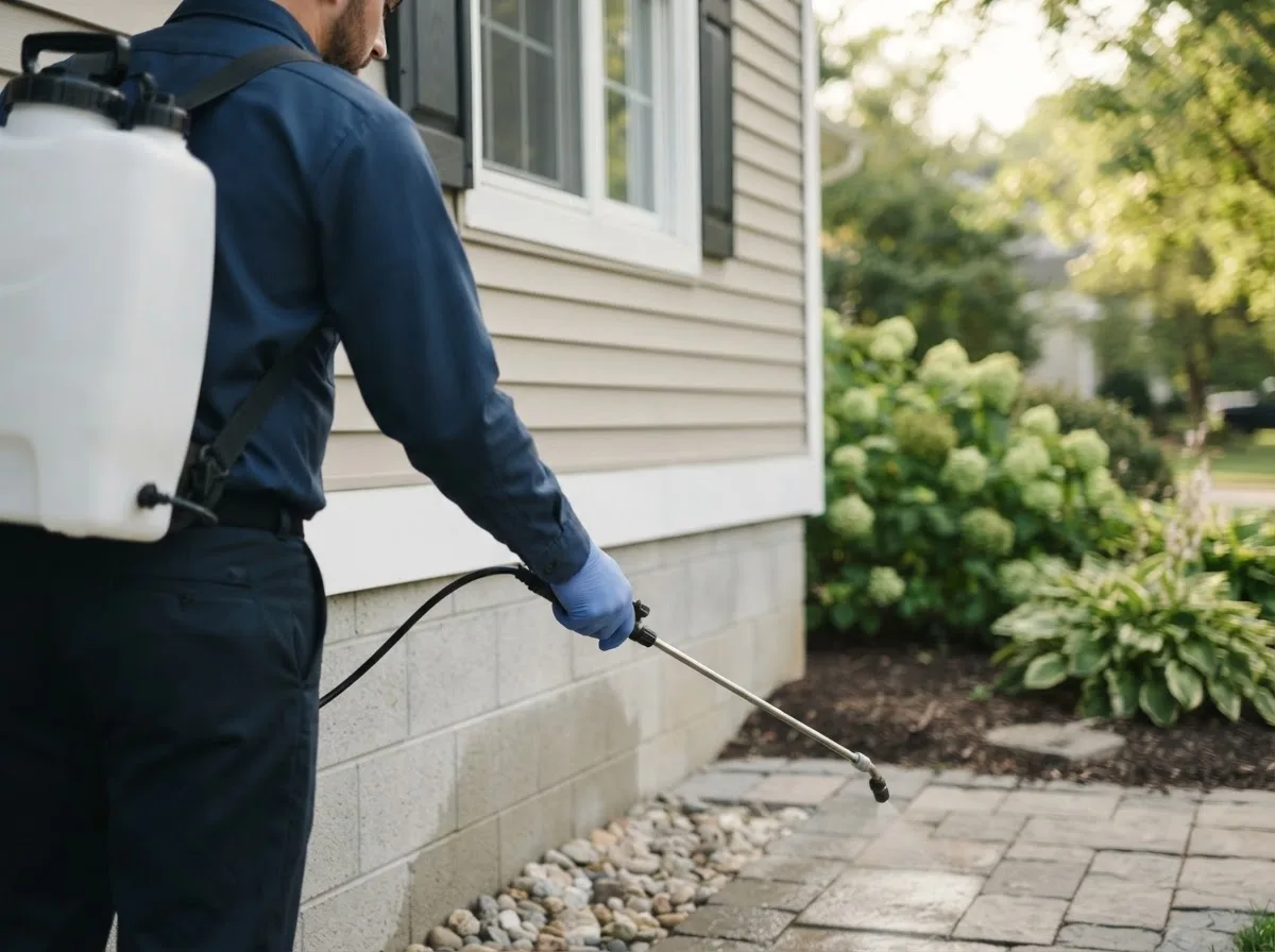 Pest control technician inspecting a home in Moscow, IA